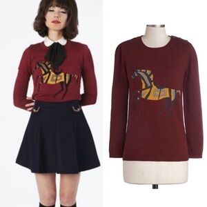 RARE Dear Creatures Modcloth Equestrian Sweater Burgundy M